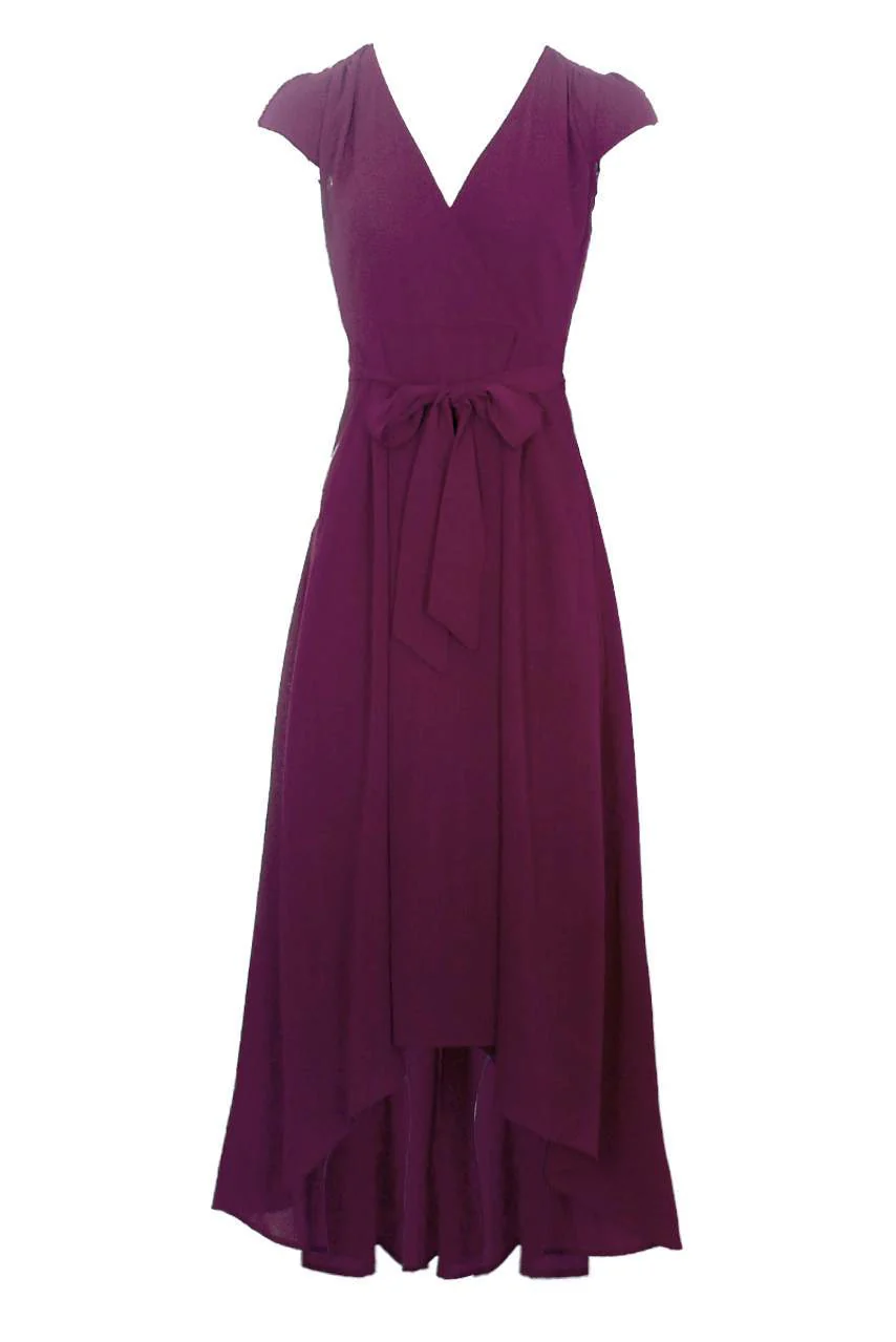 Plum Capped Sleeve Waterfall Dress - Image 4