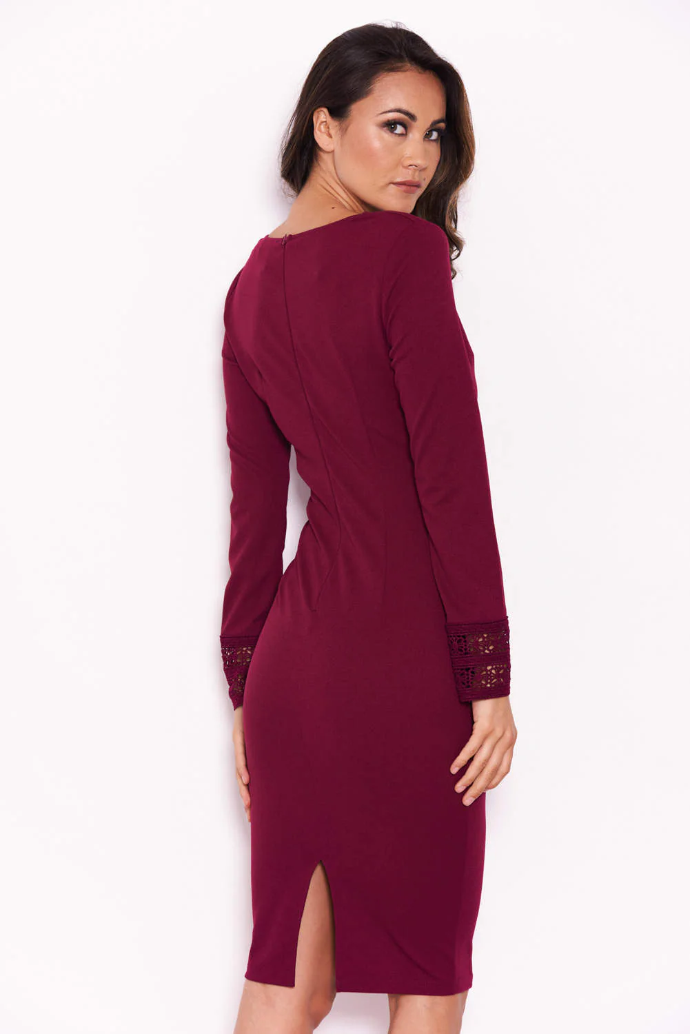 Plum Crochet Detail Bodycon Midi Dress - Image 3