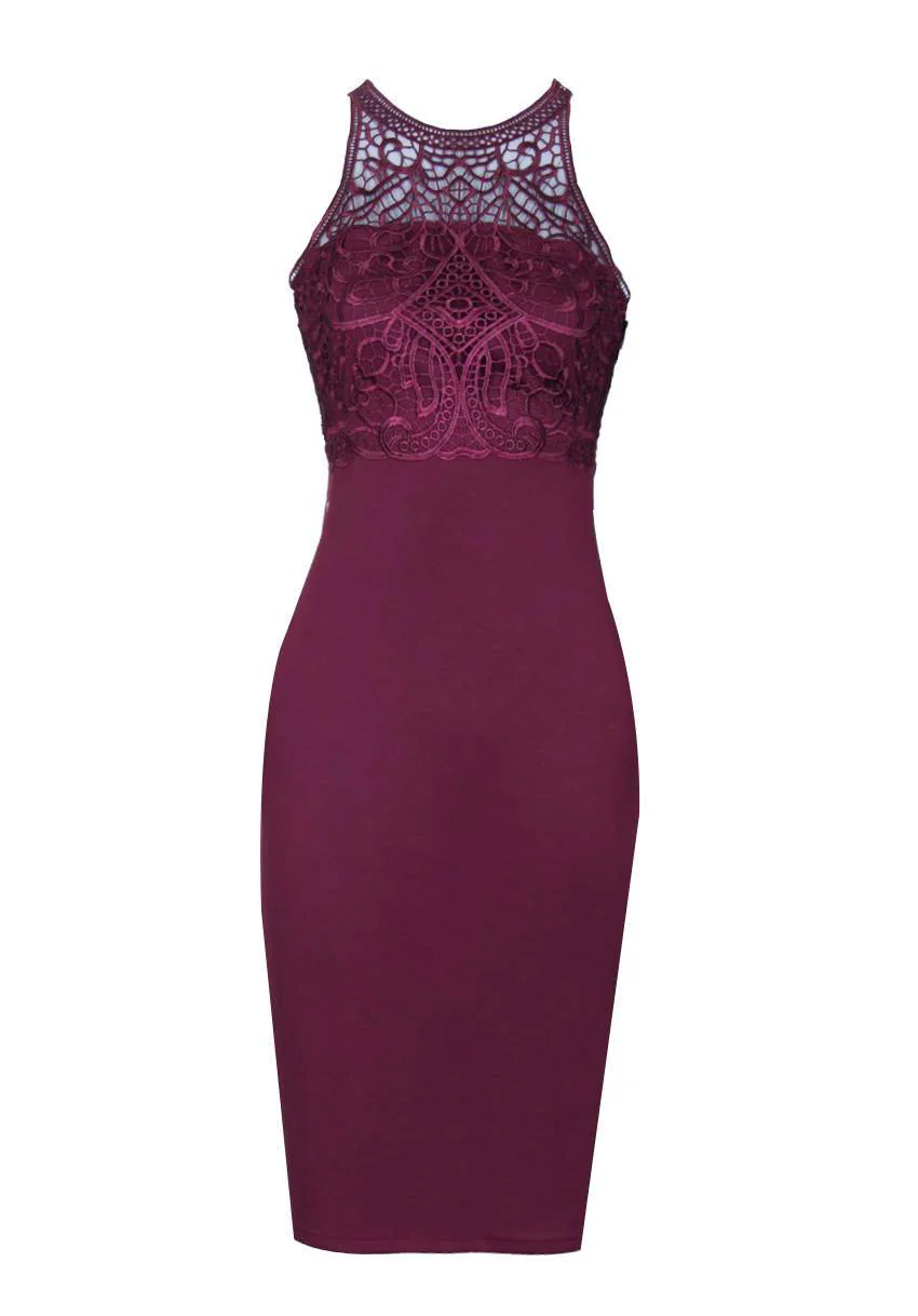 Plum Crochet High Neck Midi Dress - Image 4