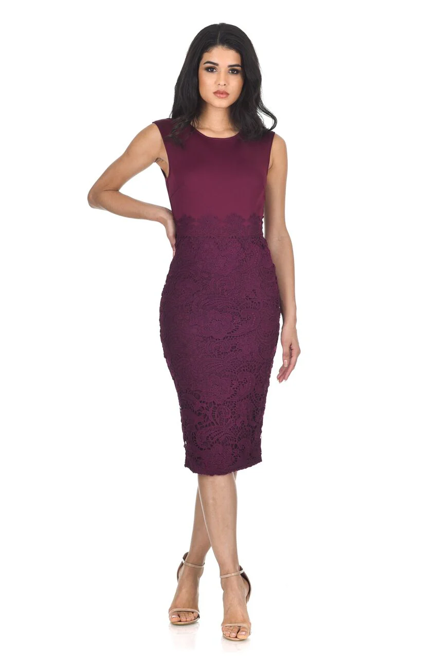 Plum Crochet Skirt Midi Dress - Image 3
