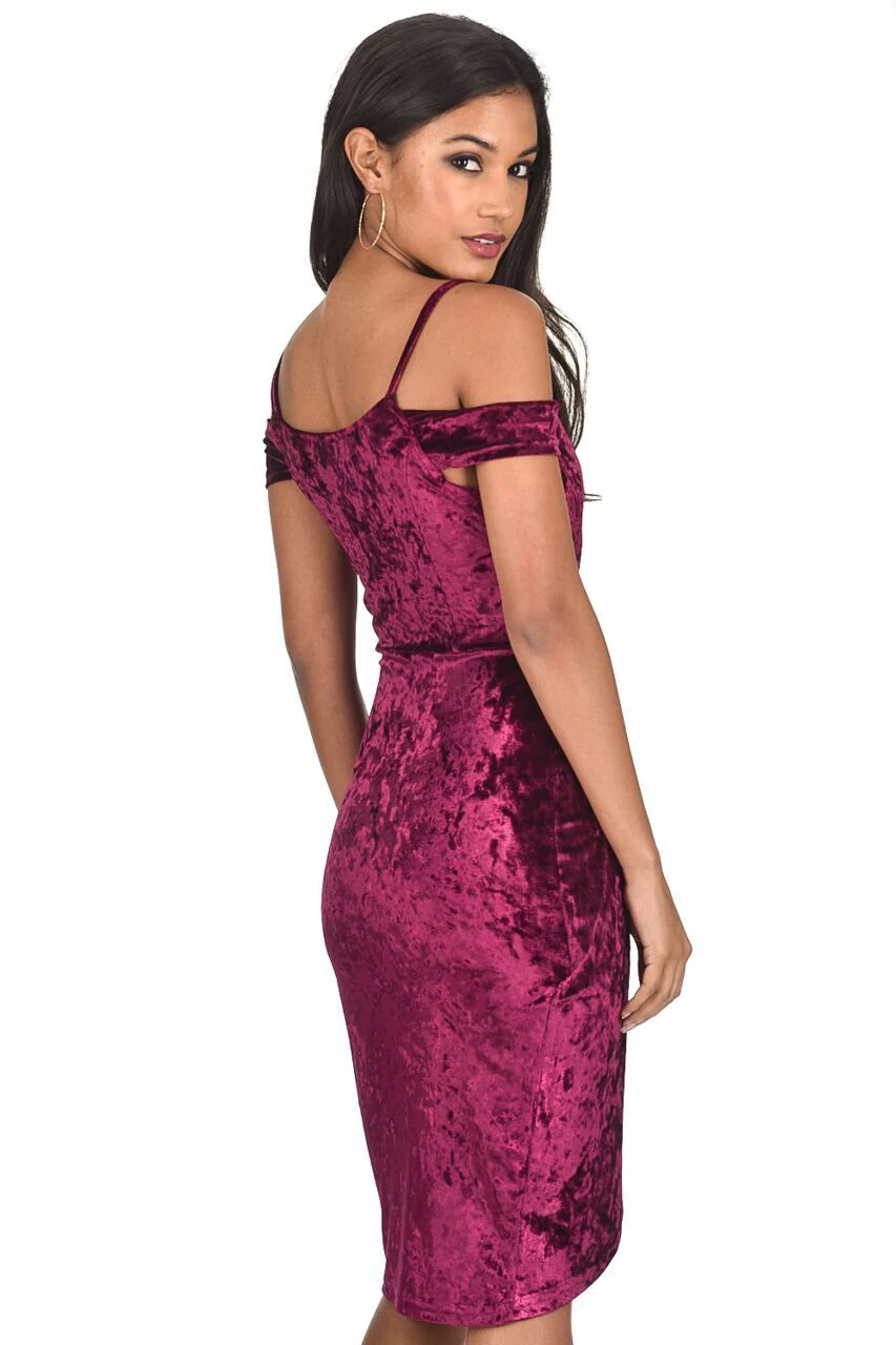 Plum Crushed Velvet Wrap Dress - Image 3