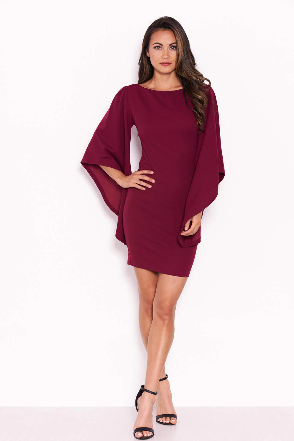 Plum Flare Sleeve Mini Dress - Image 2