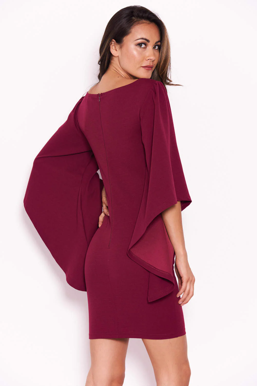 Plum Flare Sleeve Mini Dress - Image 3