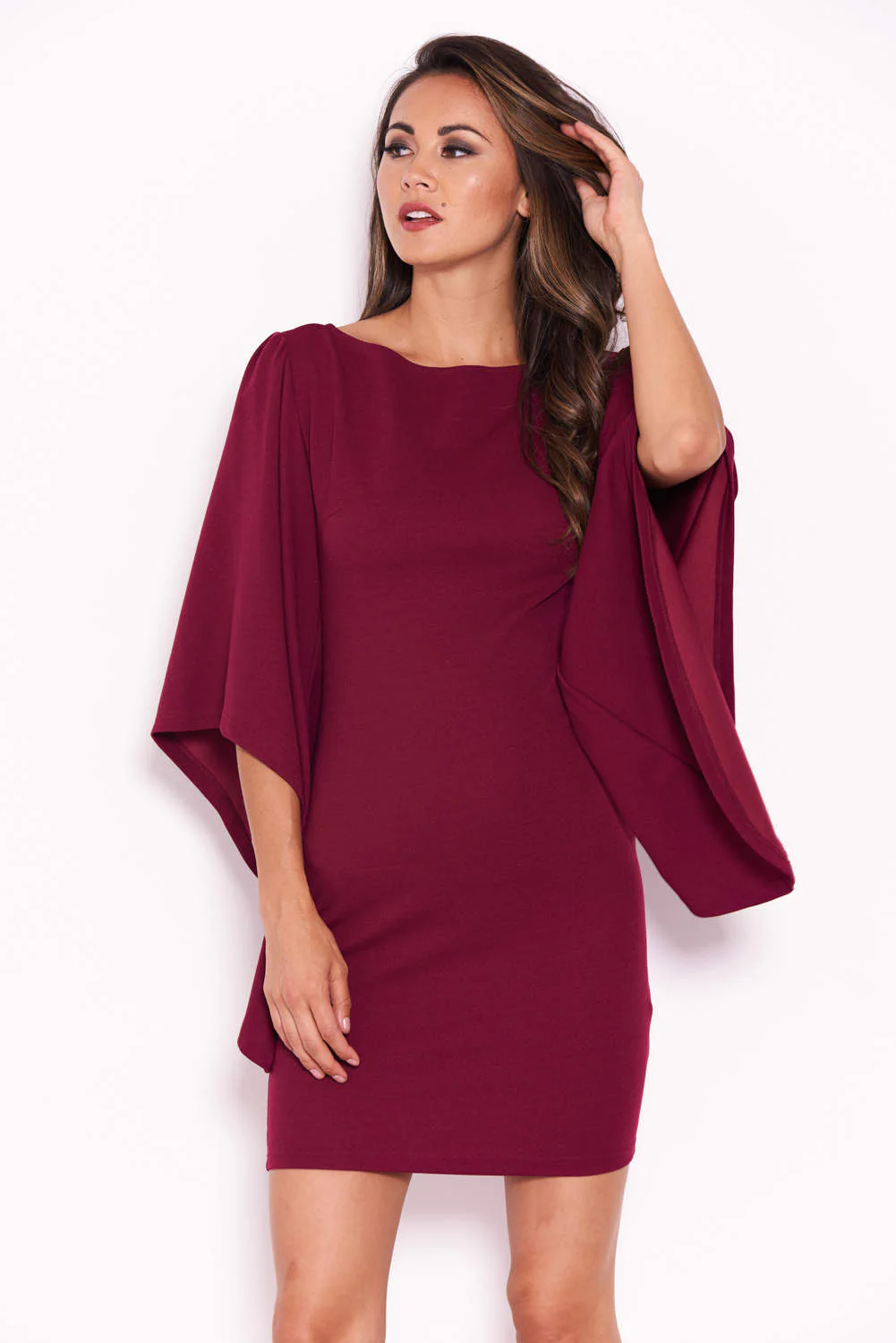 Plum Flare Sleeve Mini Dress - Image 4