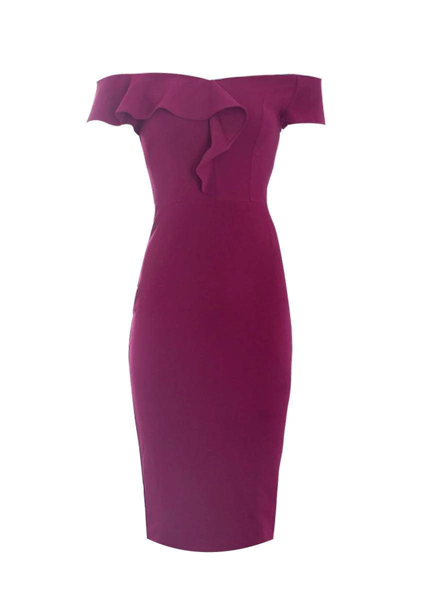 Plum Frill Detail Midi Dress - Image 4