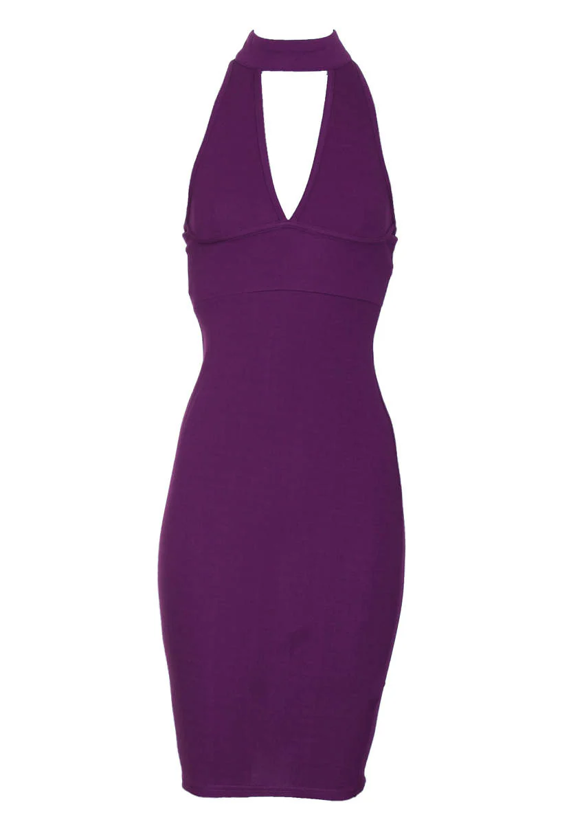Plum Halter Cut Out Midi Dress - Image 5