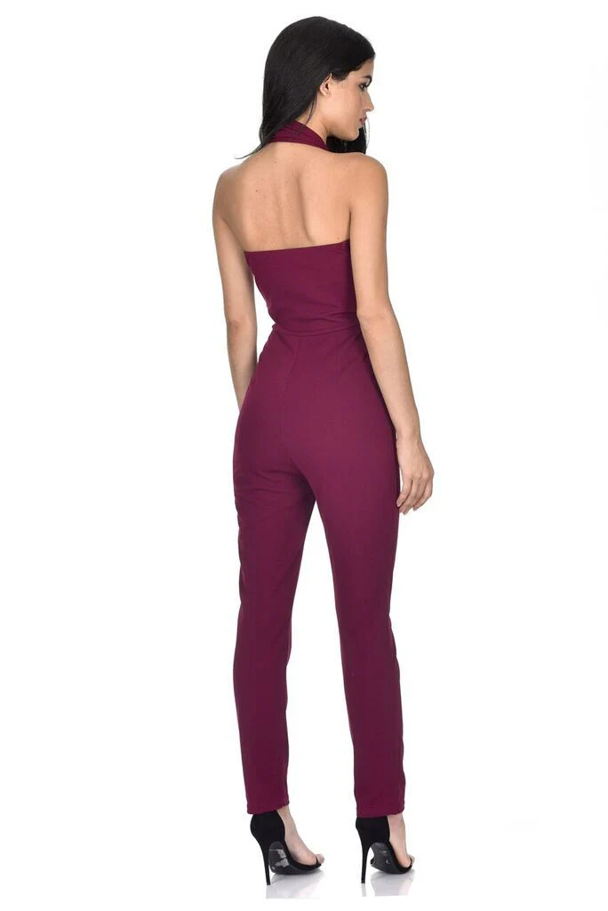 Plum Halter Neck Jumpsuit - Image 3