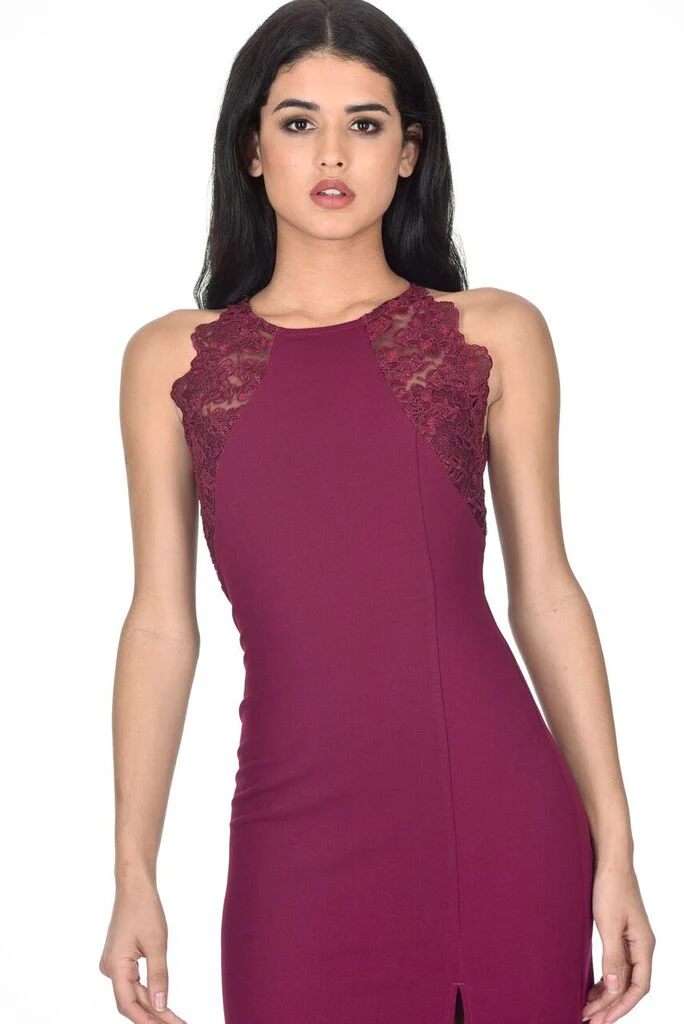 Plum High Neck Lace Detail Maxi Dress - Image 2