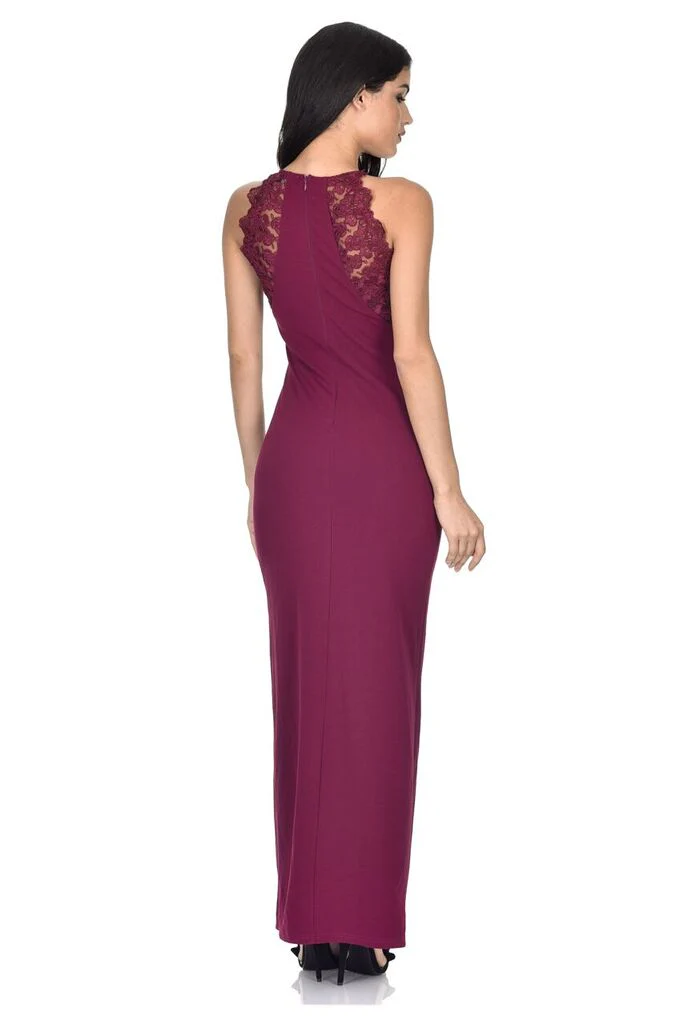 Plum High Neck Lace Detail Maxi Dress - Image 3
