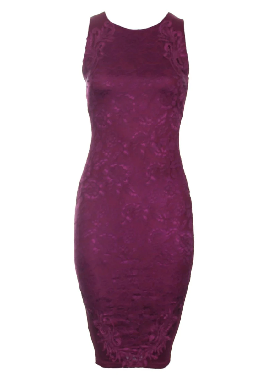 Plum Lace Midi Bodycon Dress - Image 4