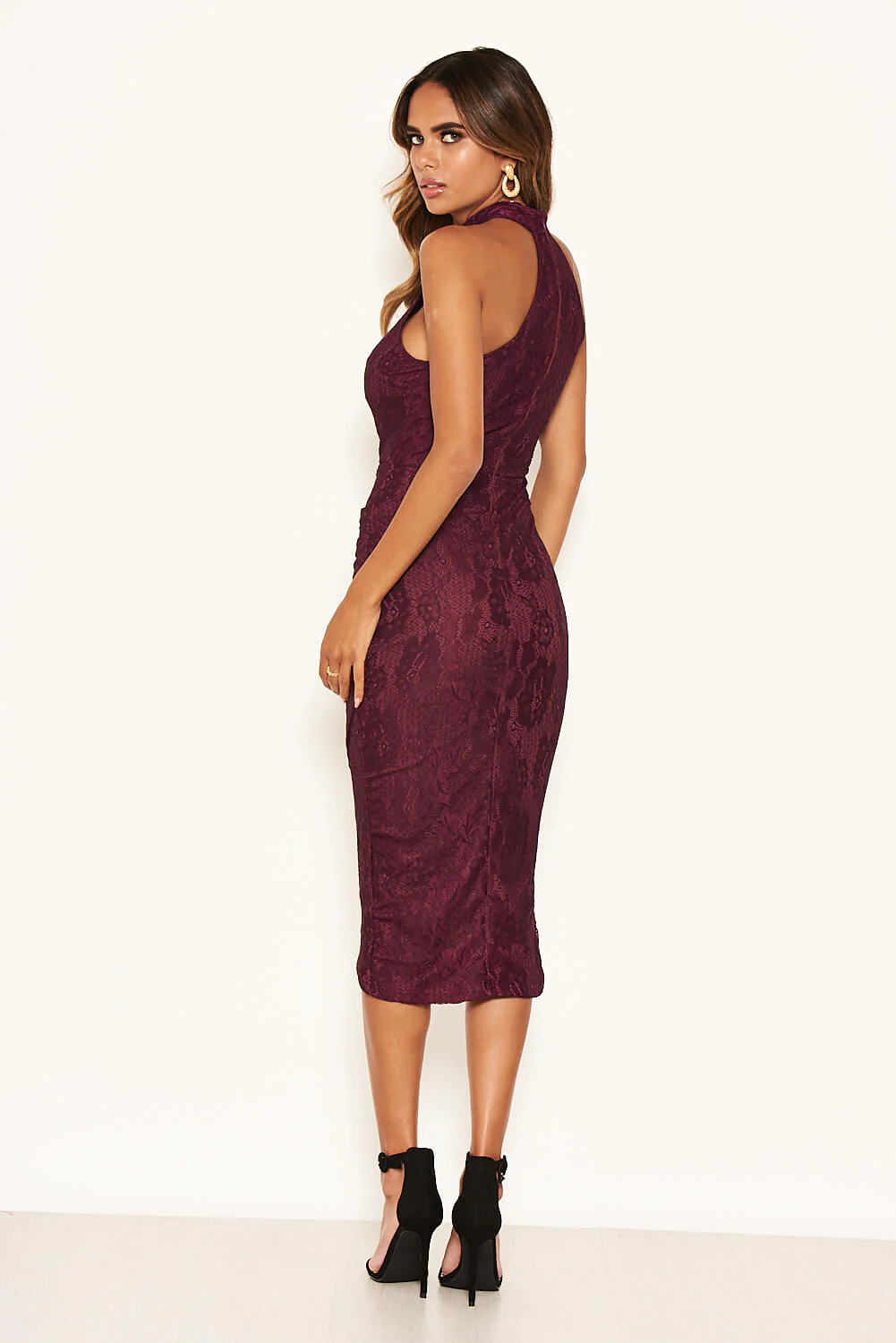 Plum Lace Wrap Dress - Image 3
