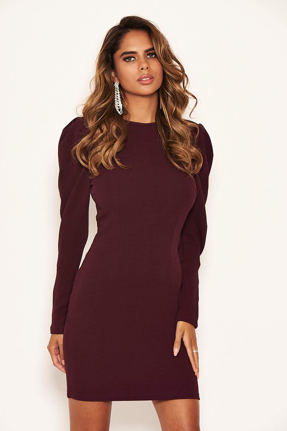 Plum Long Sleeve Bodycon Dress - Image 5