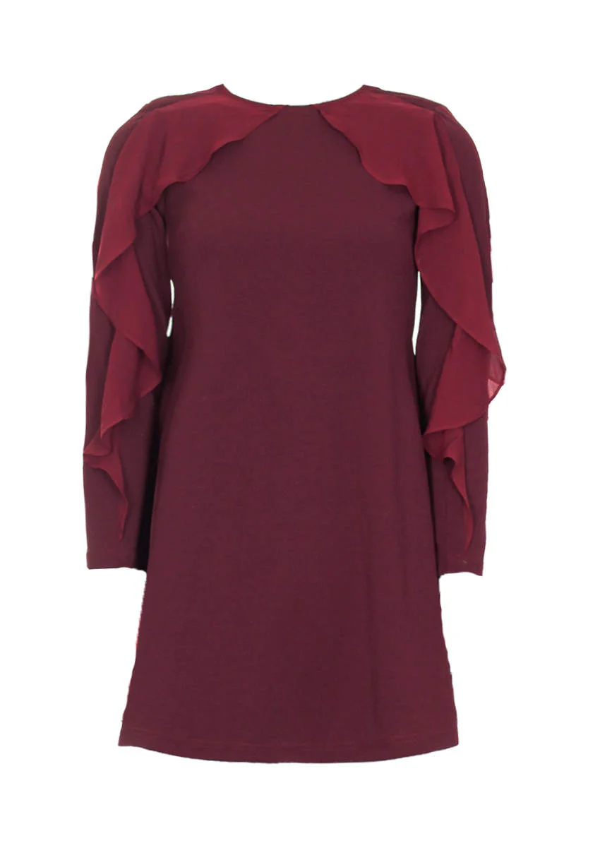 Plum Long Sleeve Frill Detail Swing Dress - Image 4