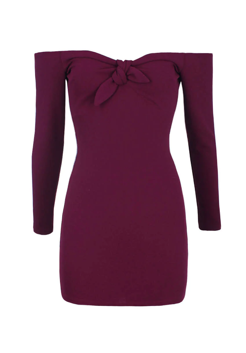Plum Long Sleeve Off The Shoulder Midi Dress - Image 4
