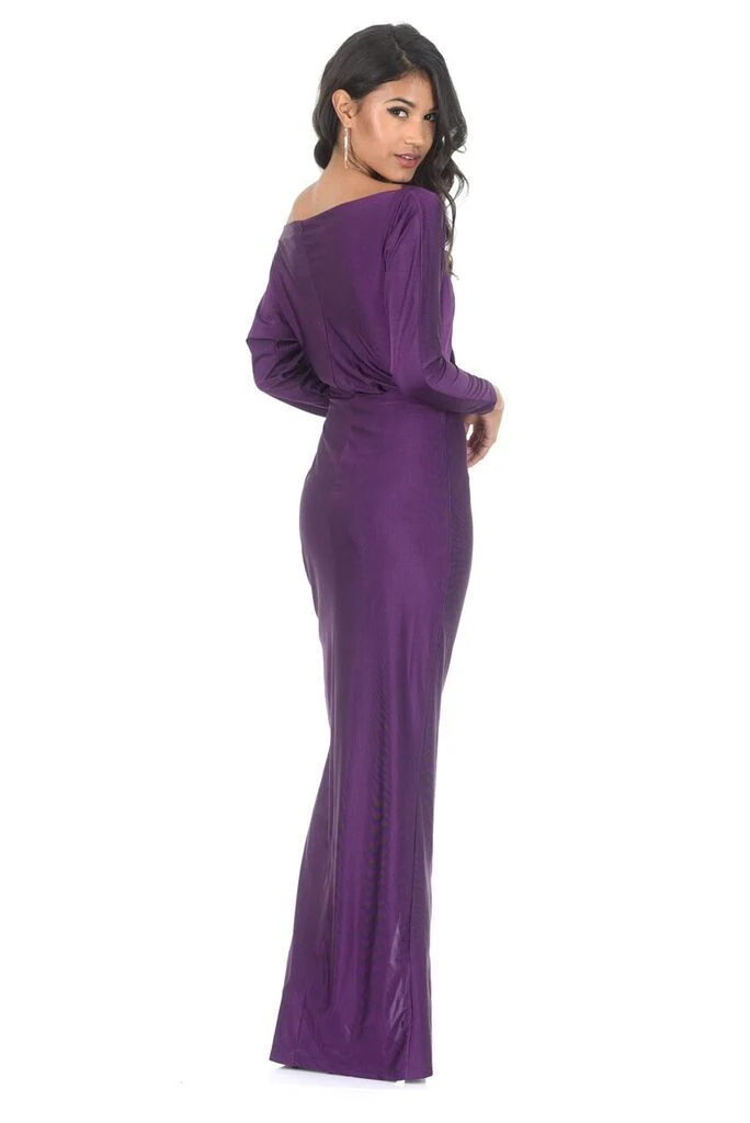 Plum Long Sleeve Thigh Split Maxi Dress - Image 3