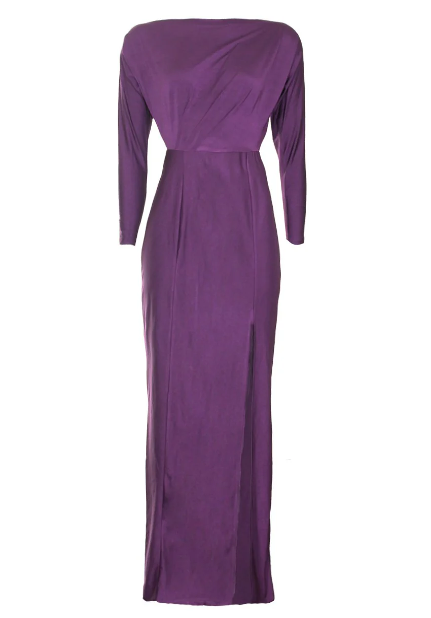 Plum Long Sleeve Thigh Split Maxi Dress - Image 4