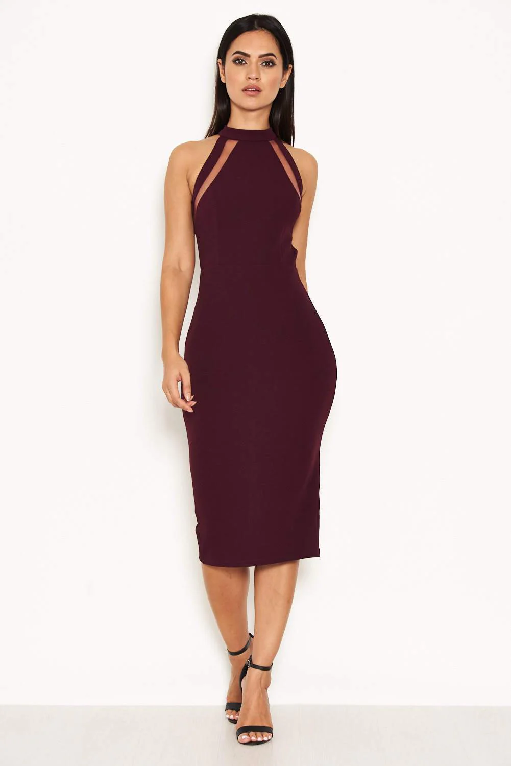 Plum Mesh Detail Bodycon Dress - Image 2