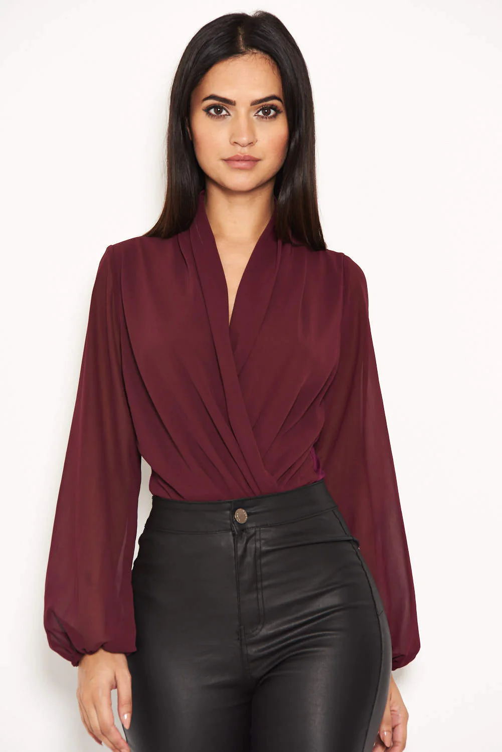 Plum Mesh Detail Sleeved Bodysuit - Image 4