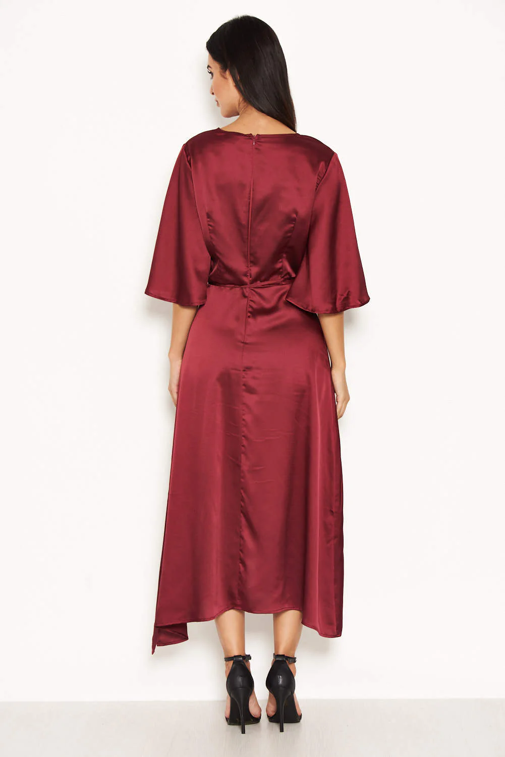 Plum Midi Dress With Ruffle Sleeves And Tie Waist - Image 3