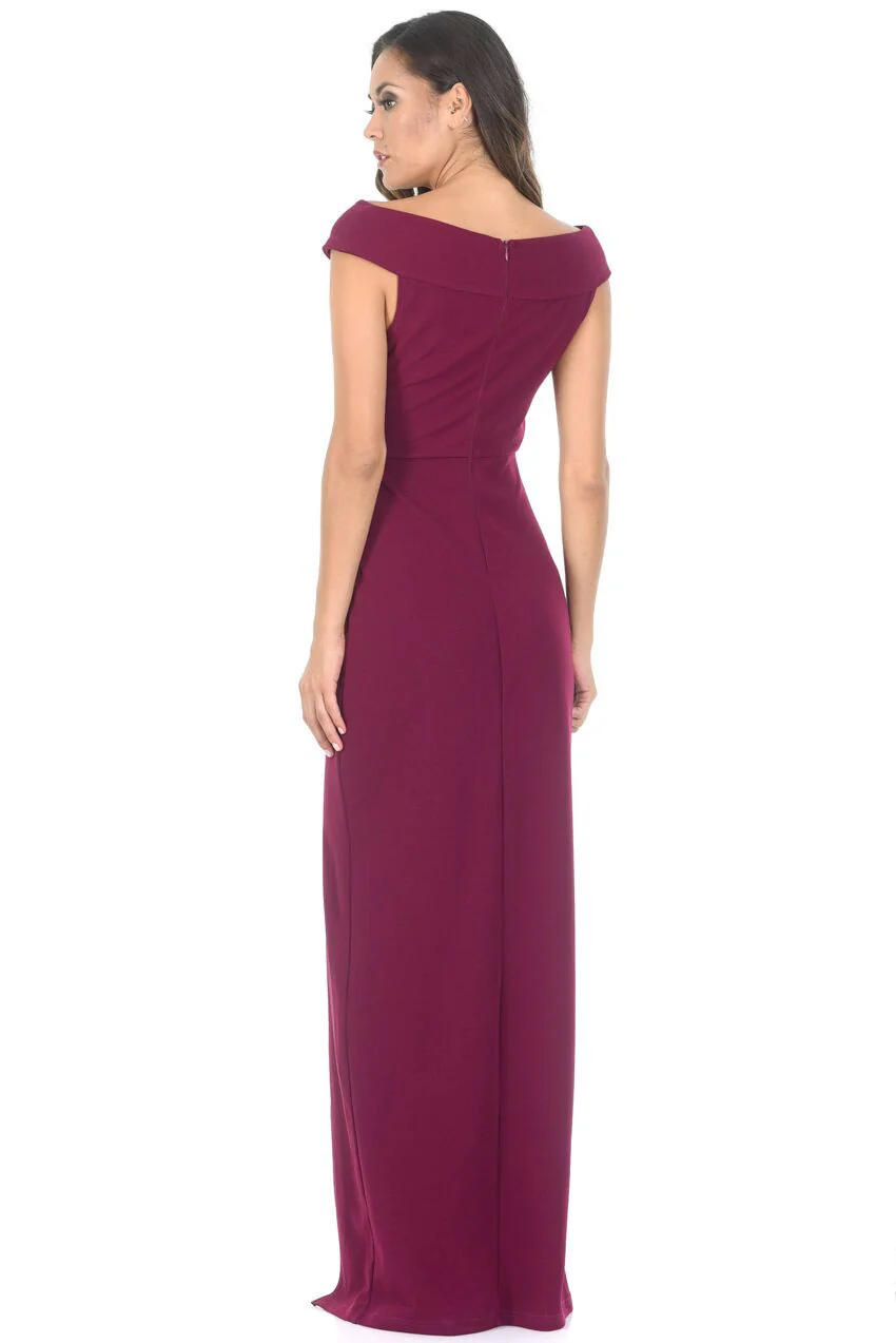 Plum Off The Shoulder Side Split Maxi Dress - Image 3