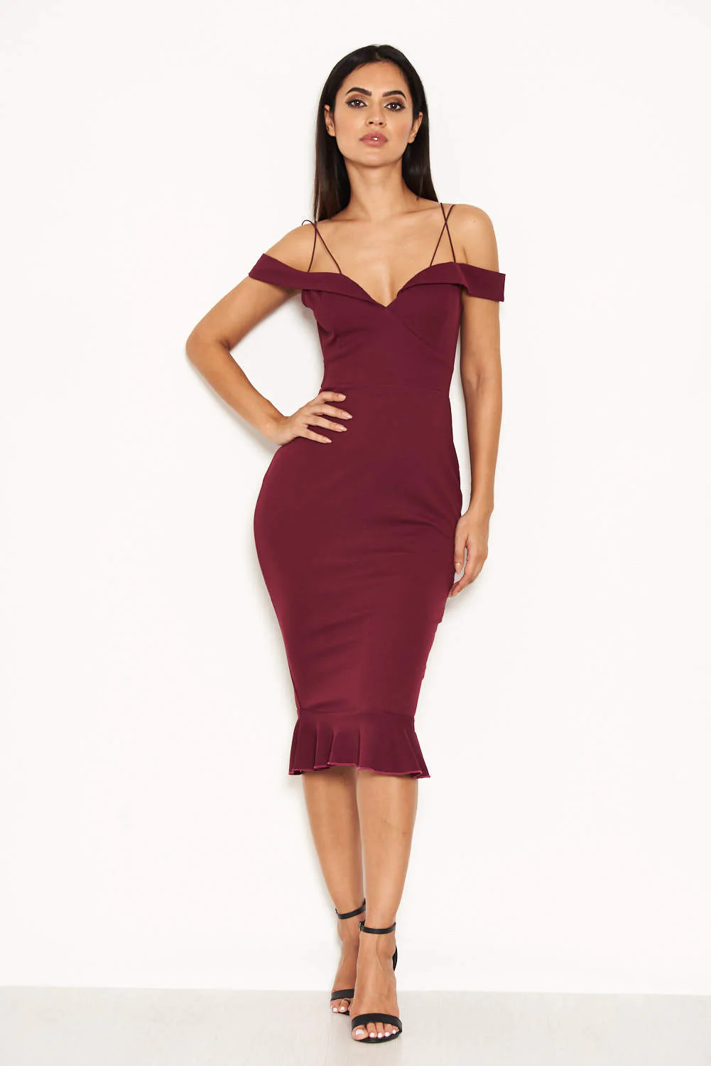 Plum Off The Shoulder Strappy Fishtail Dress - Image 2