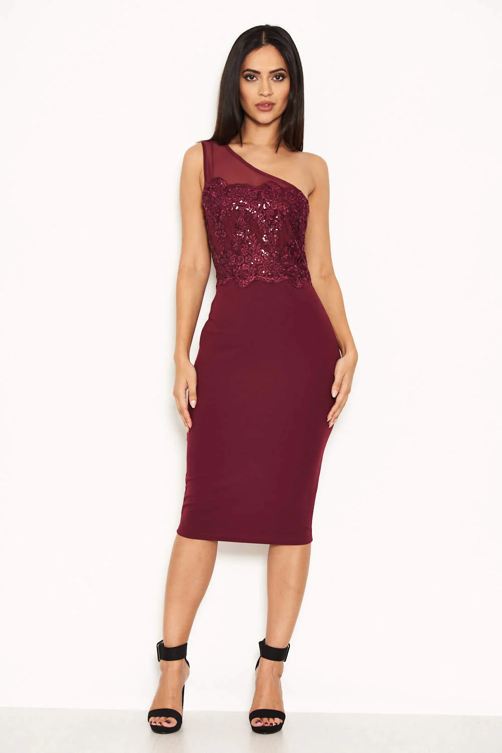 Plum One Shoulder Sequin Embroidered Bodycon - Image 3