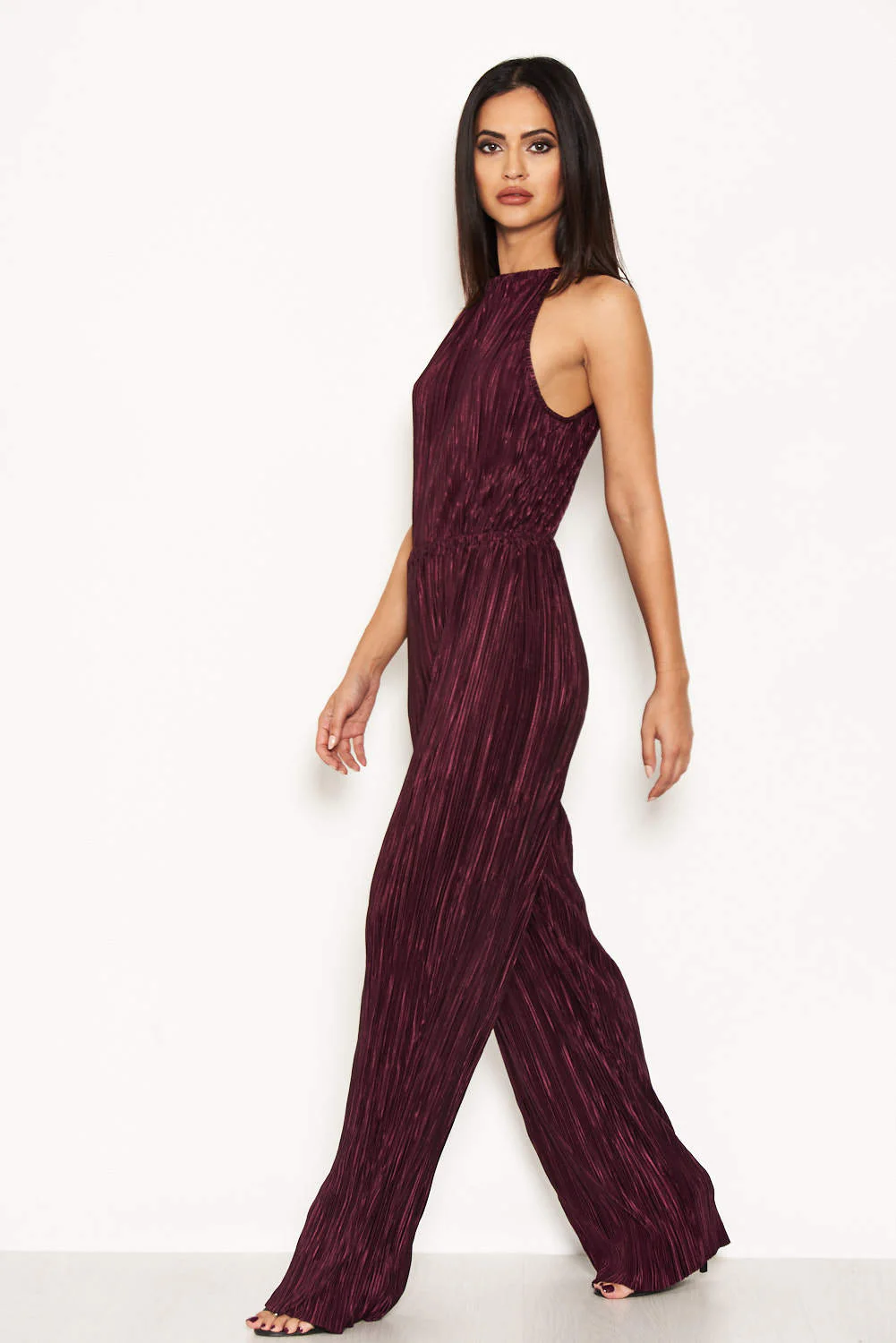 Plum Pleated High Neck Jumpsuit - Image 2