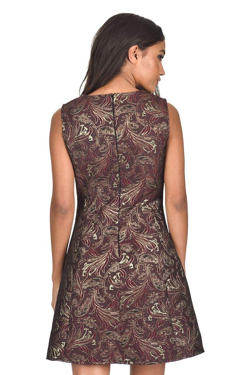 Plum Printed Metallic Skater Dress - Image 3