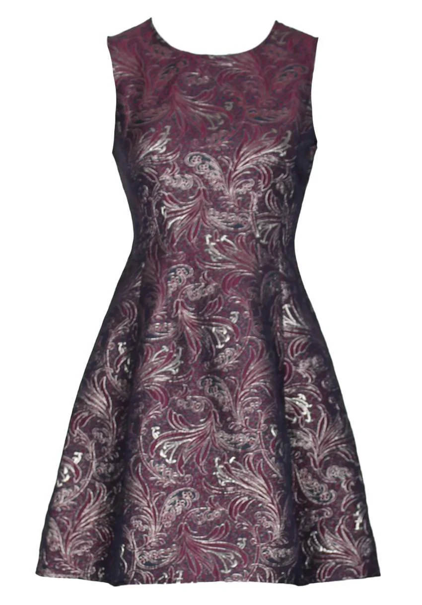 Plum Printed Metallic Skater Dress - Image 4