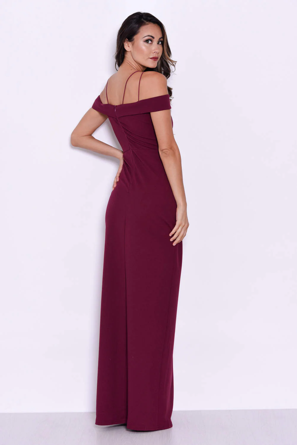Plum Strappy Off The Shoulder Side Split Maxi Dress - Image 3