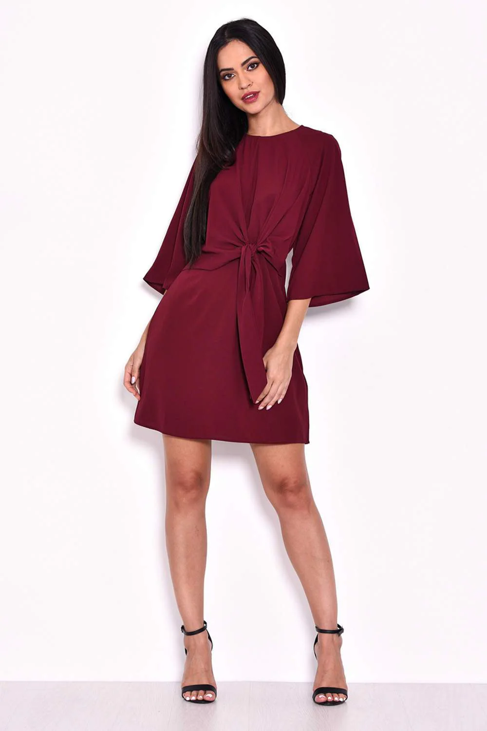 Plum Tie Waist Flared Mini Dress - Image 2