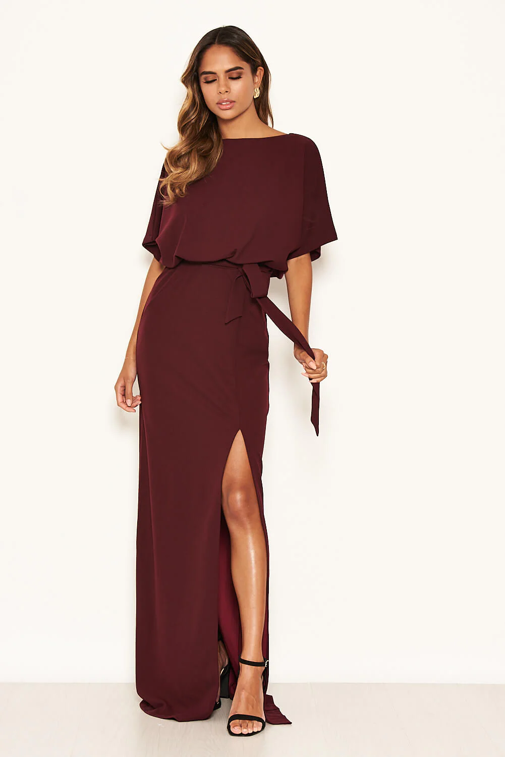 Plum Tie Waist Maxi Dress - Image 4
