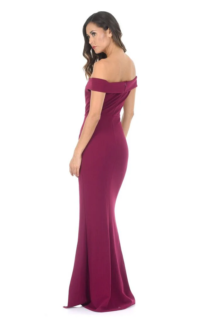 Plum V Front Bardot Side Split Maxi Dress - Image 3