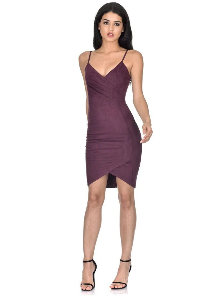 Plum Wrap Front Suede Dress - Image 2