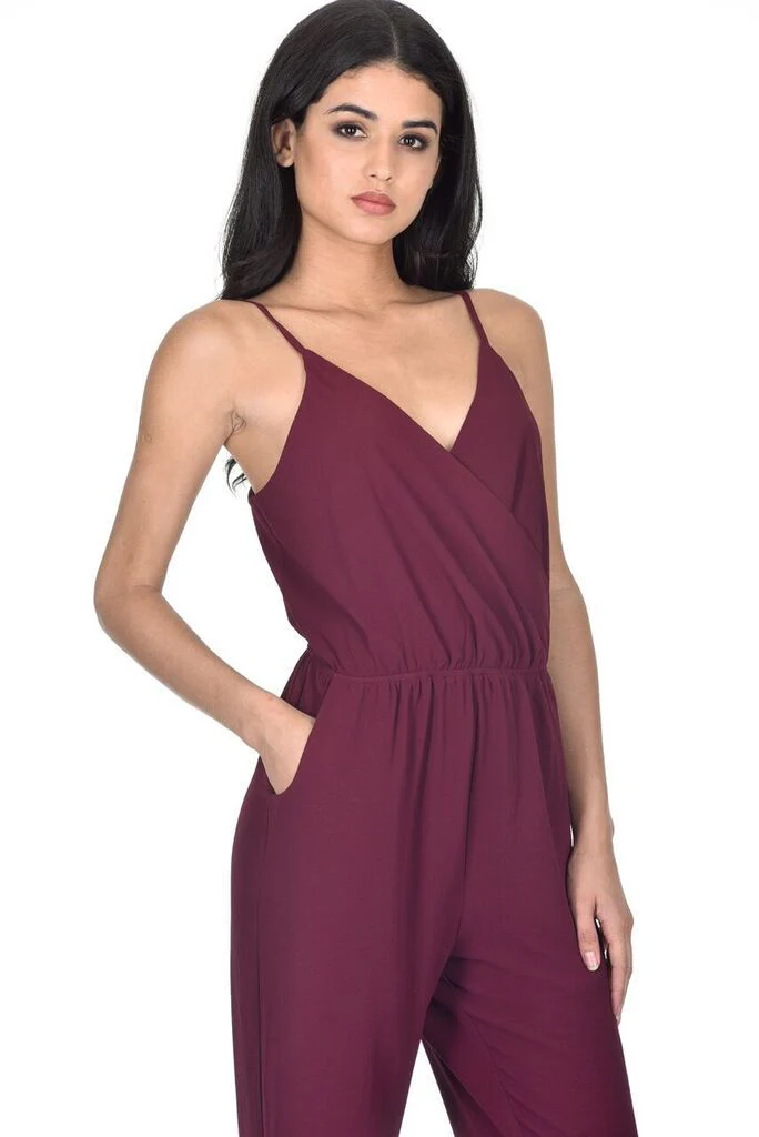 plum wrap over front jumpsuit - Image 2