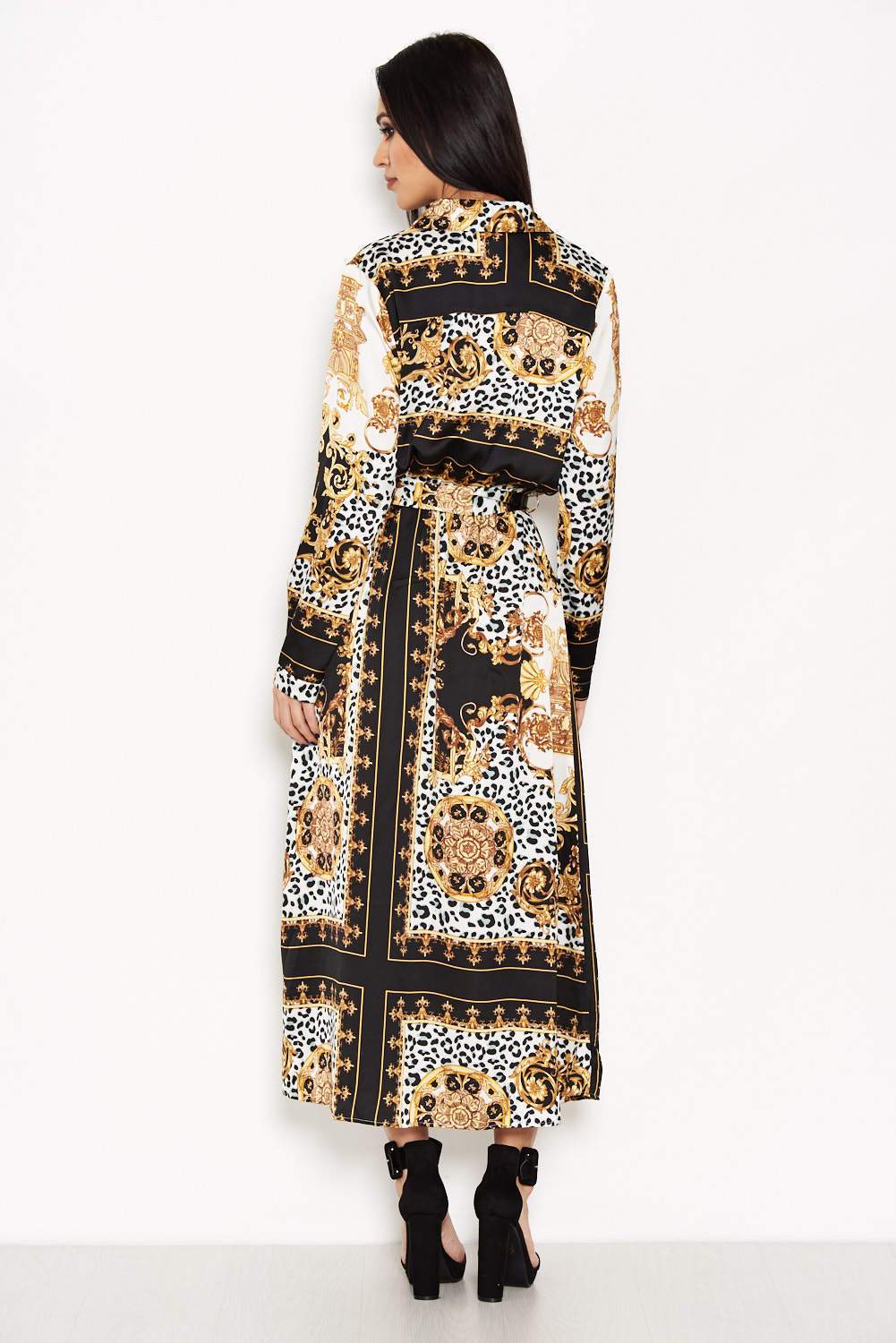 Printed Long Sleeve Shirt Dress - Image 4