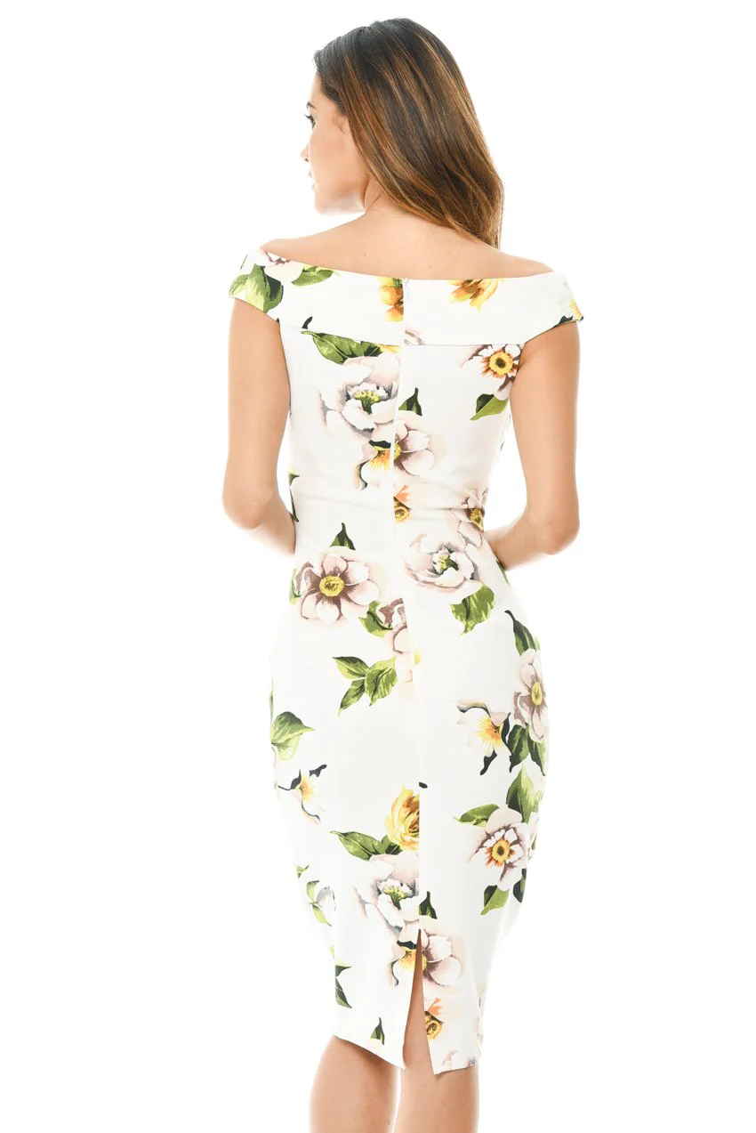 Printed Off Shoulder Cross Midi Dress - Image 3