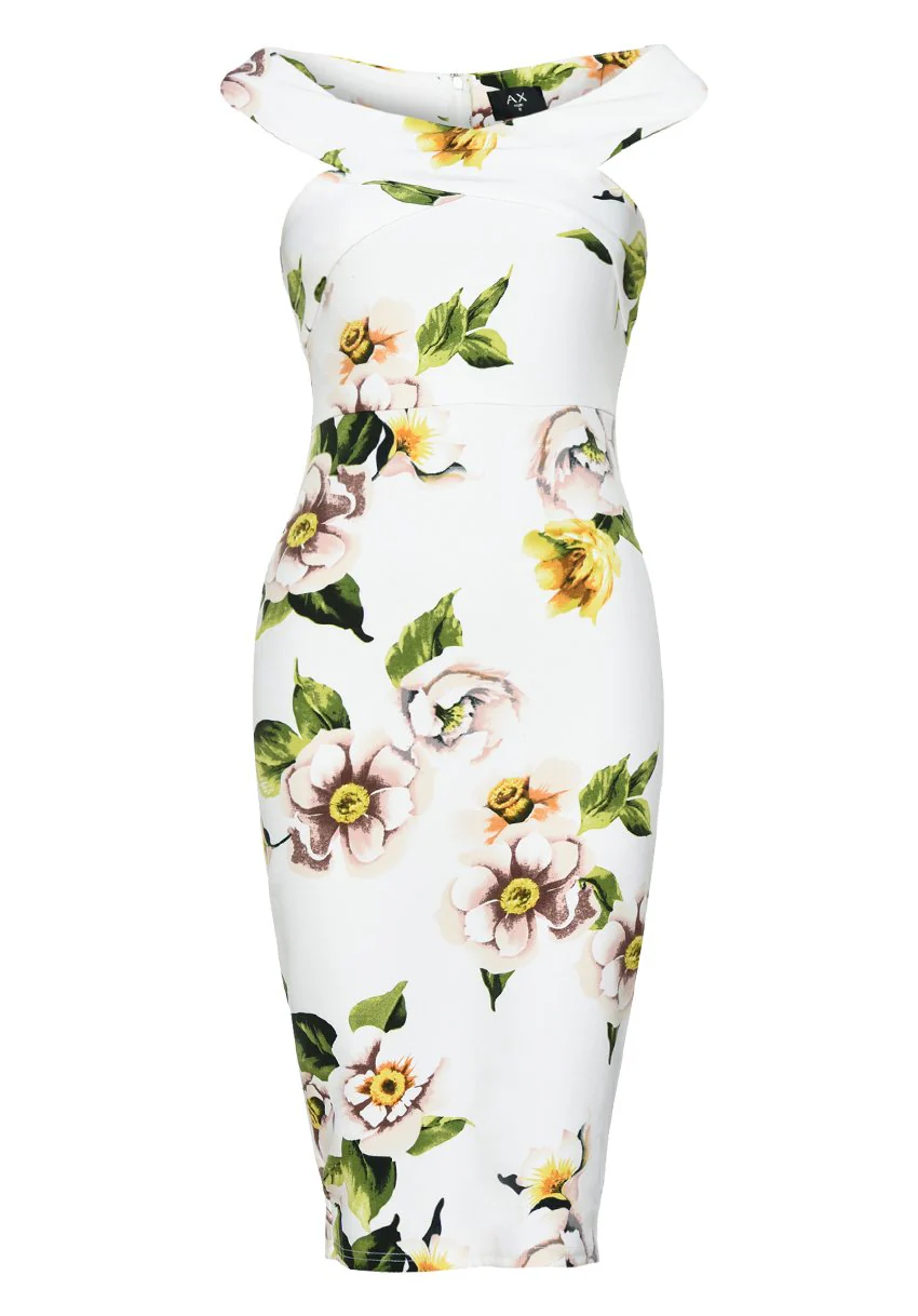 Printed Off Shoulder Cross Midi Dress - Image 4