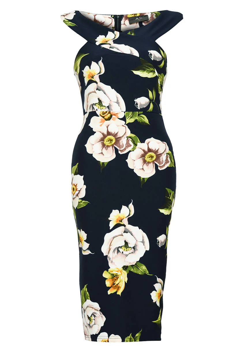 Printed Off Shoulder Cross Midi Dress - Image 4