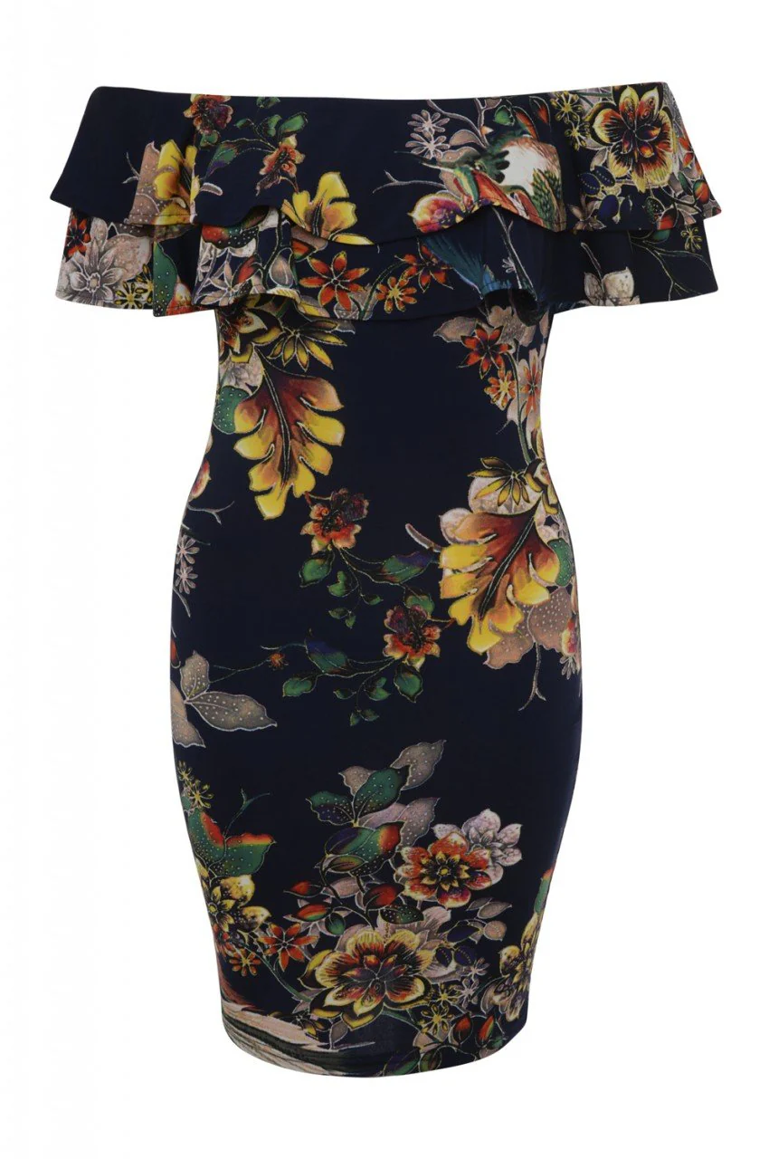 Printed Ruffle Bodycon Dress - Image 5