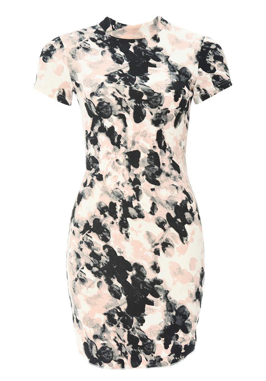 Printed Short Sleeve Bodycon Mini Dress - Image 4