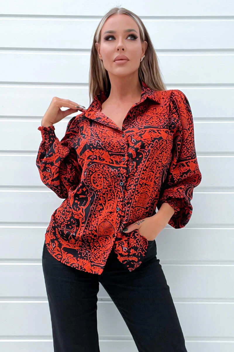 Red And Black Printed Long Sleeve Shirt - Image 3
