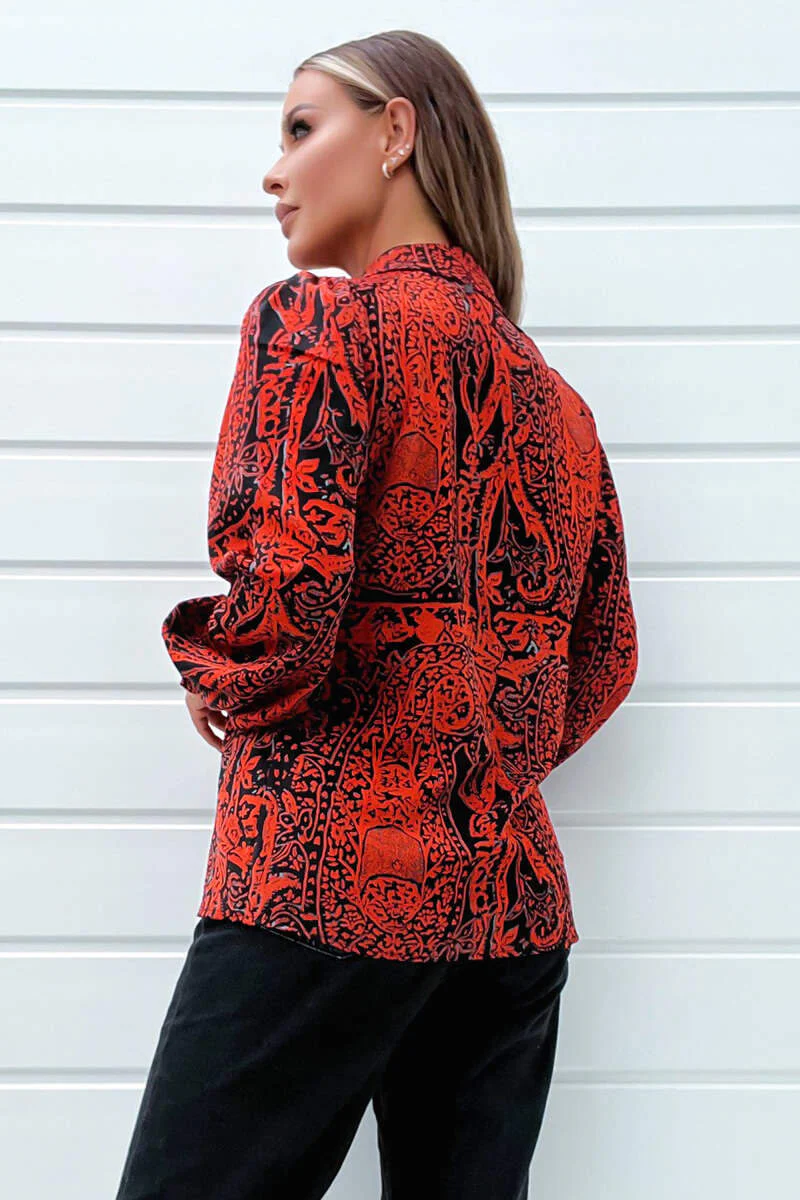 Red And Black Printed Long Sleeve Shirt - Image 4