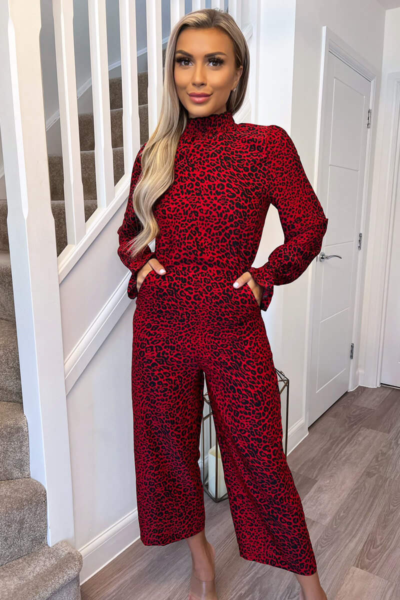 Red Animal Print Elasticated Neck Jumpsuit - Image 3