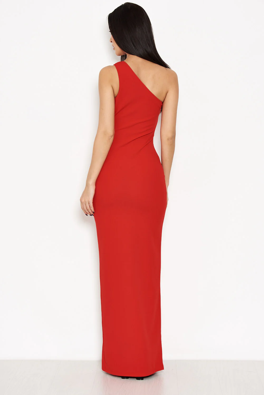 Red Asymmetric Thigh Split Maxi Dress - Image 3