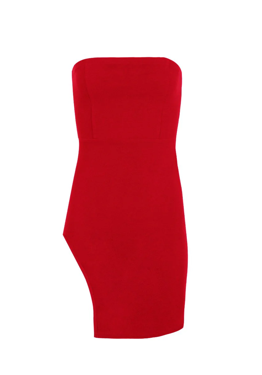 Red Bandeau Thigh Split Dress - Image 4