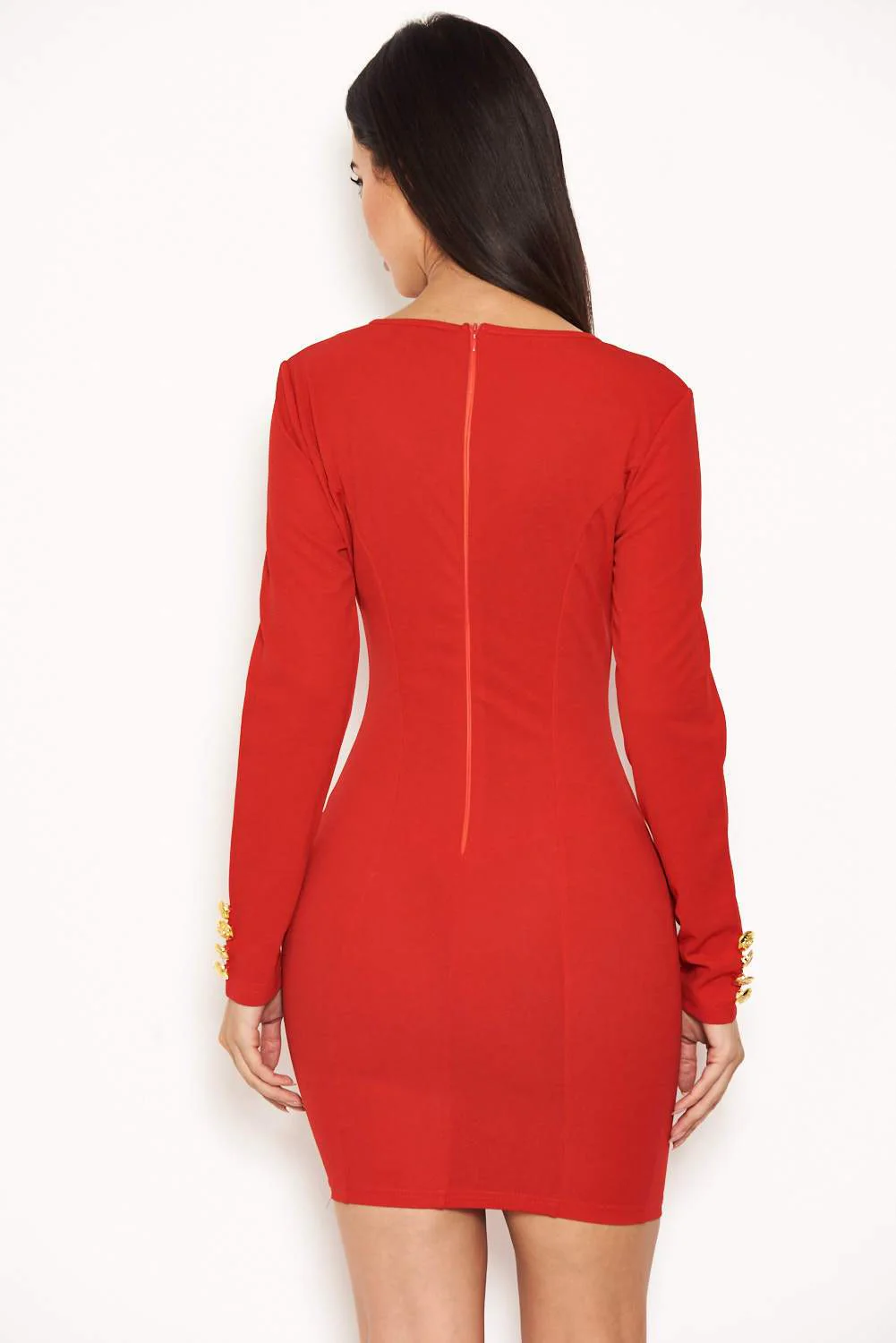 Red Bodycon Button Front Dress - Image 3