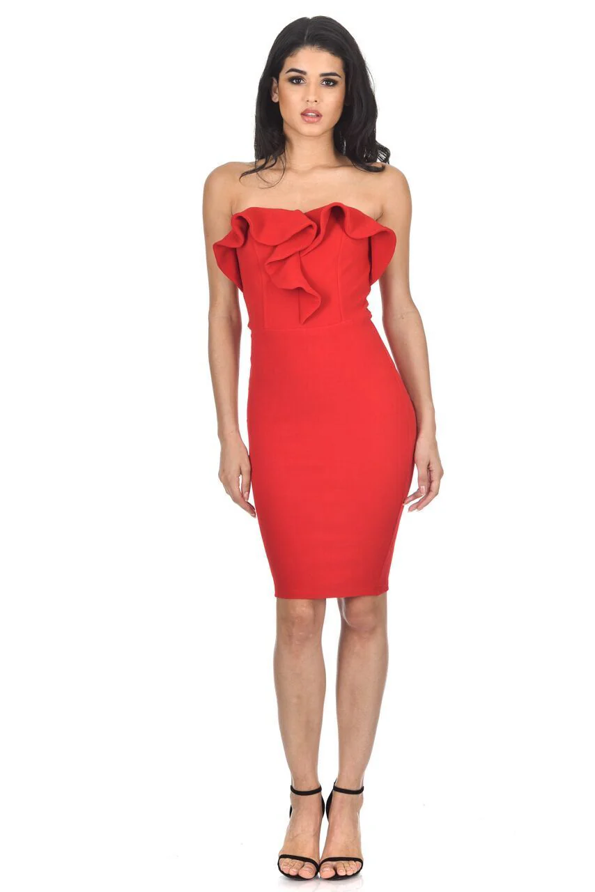 Red Boob Tube Frill Dress - Image 2