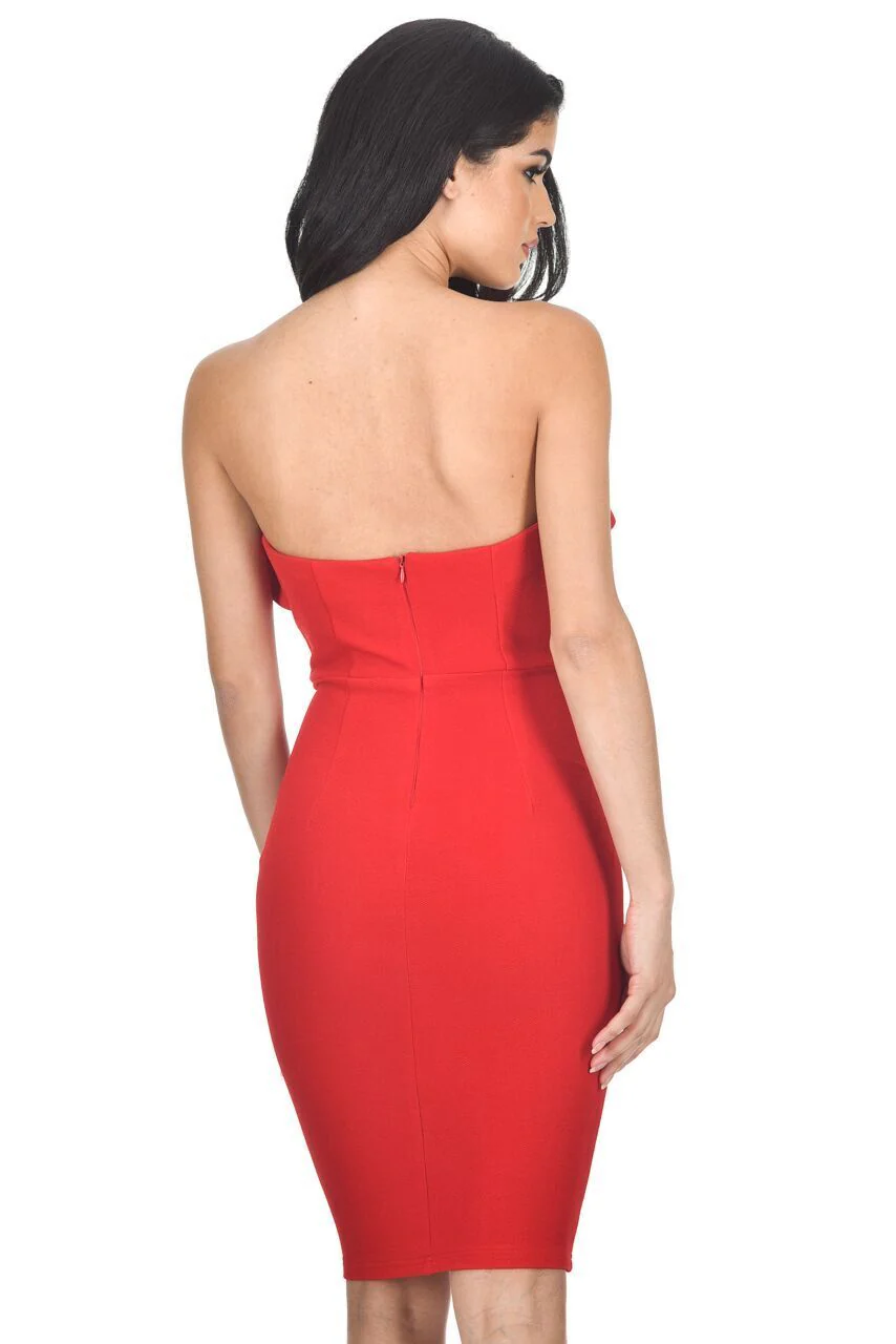 Red Boob Tube Frill Dress - Image 3