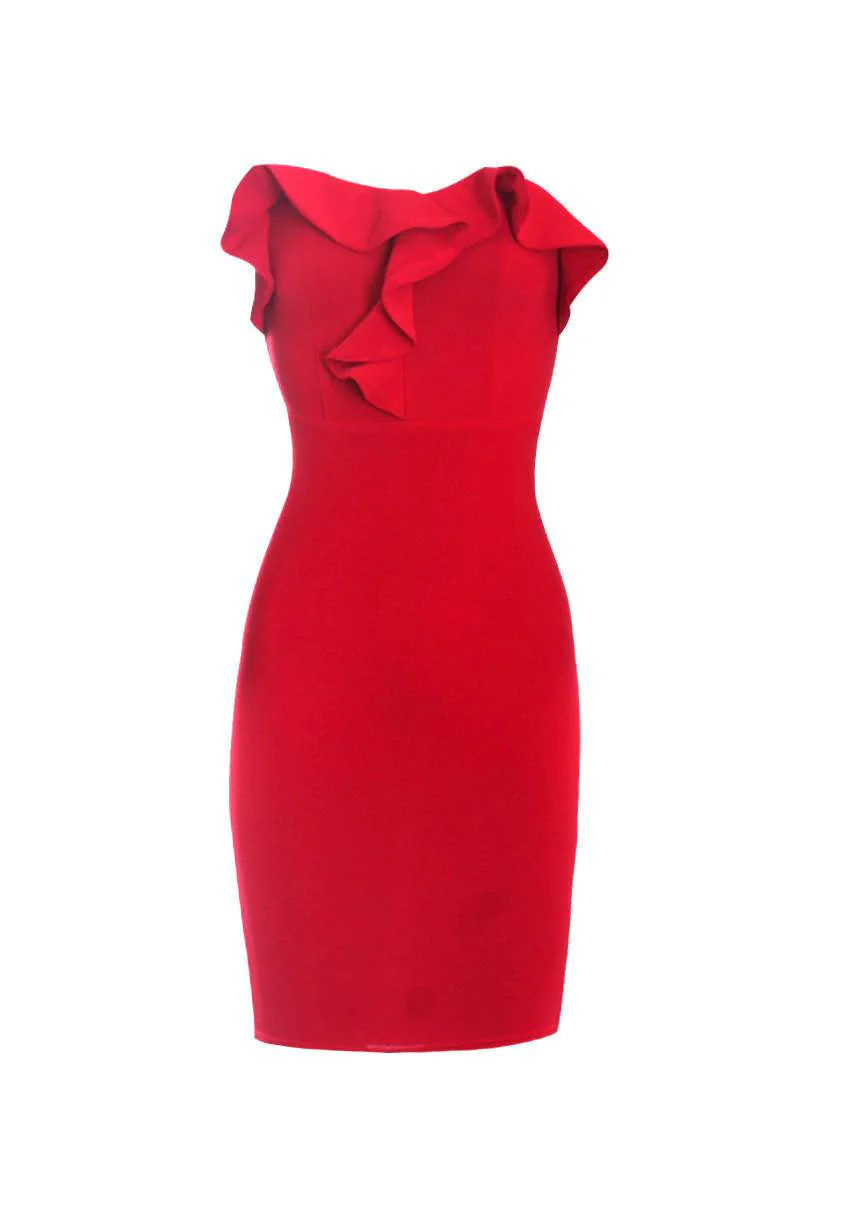 Red Boob Tube Frill Dress - Image 4